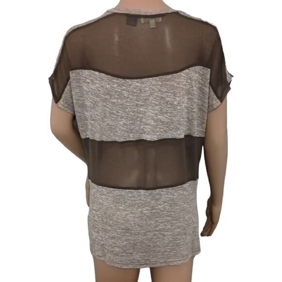 Y2K MISS ME Sheer Beaded Top S Short Sleeve Striped Relaxed V Neck Jersey Knit. - Picture 4 of 16